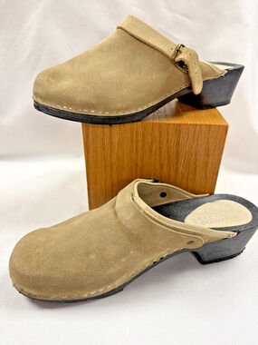 Carolina Colours Clogs Suede Tan Mule Made In Italy Closed Toe Womens 9